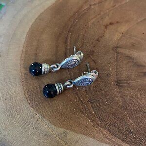 RETIRED James Avery Vintage Black Onyx Drop Earrings, Sterling Silver